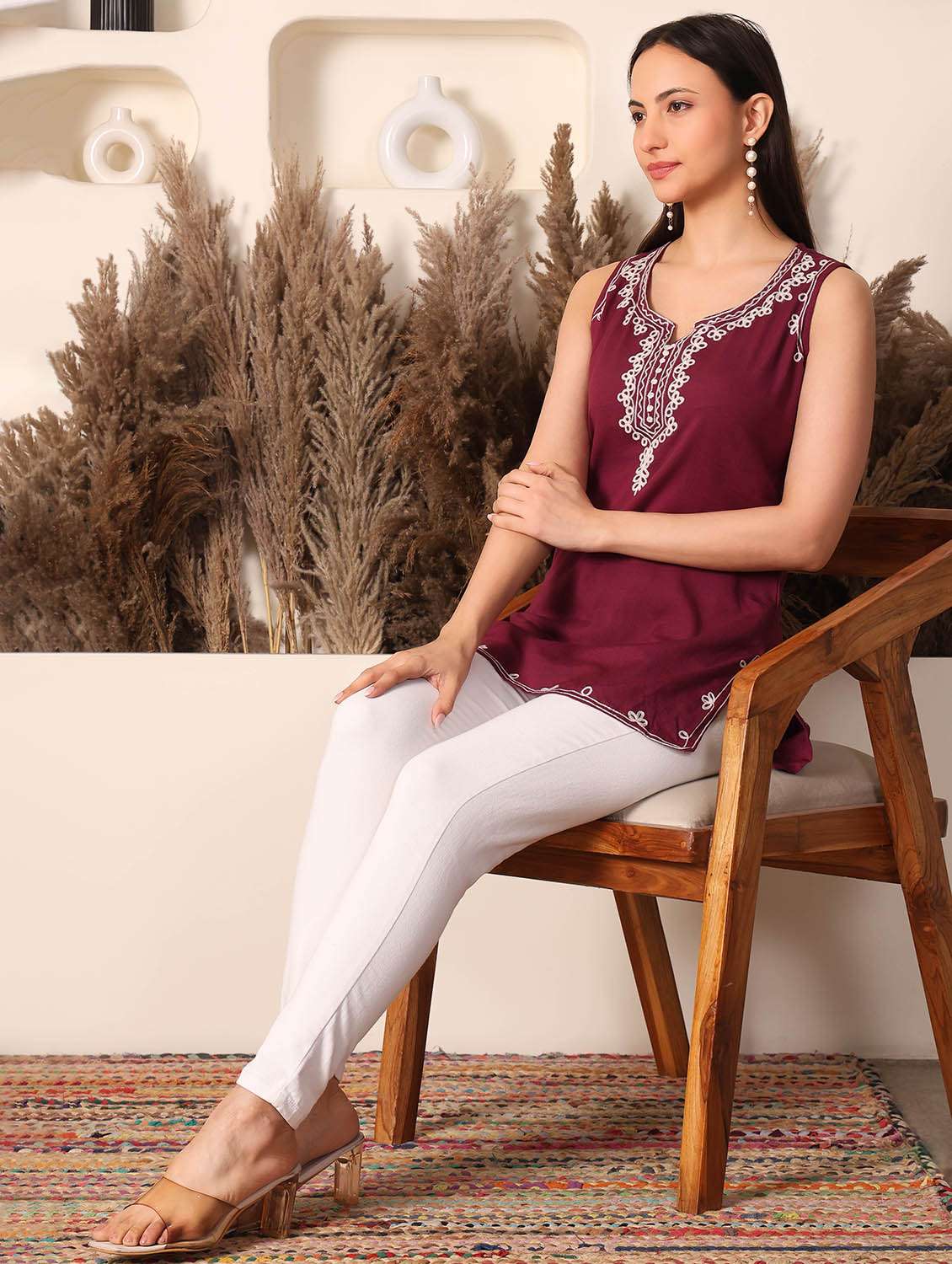 women solid with work notch neck straight kurti - 22385329 -  Standard Image - 5
