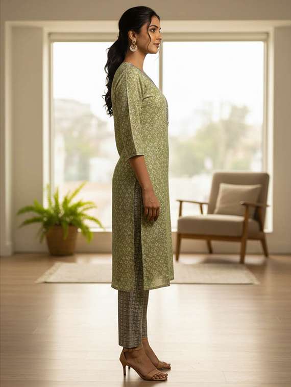 women printed three quarter sleeve kurta and pant set - 22385337 -  Standard Image - 3