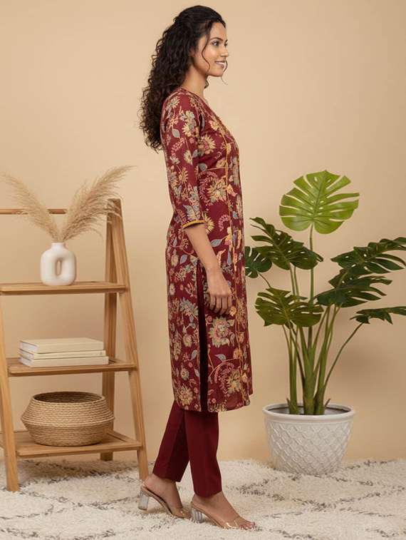 women printed three quarter sleeve kurta and pant set - 22385338 -  Standard Image - 3