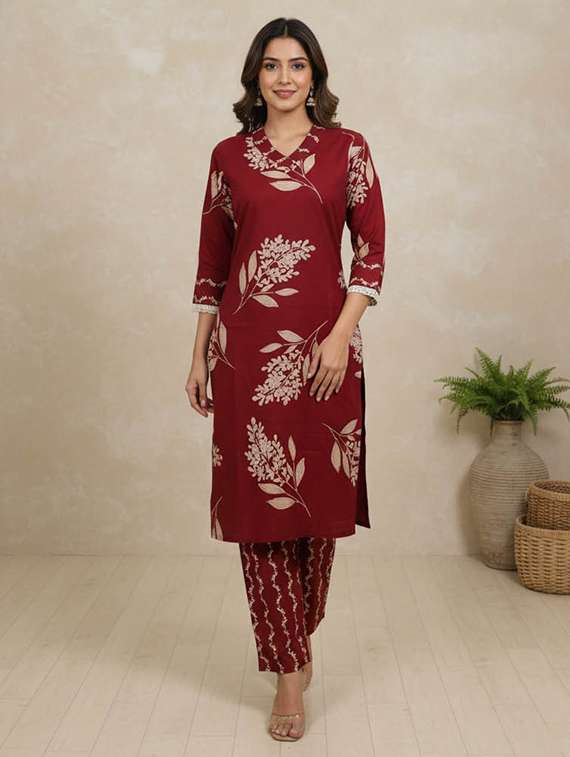 women printed three quarter sleeve kurta and pant set