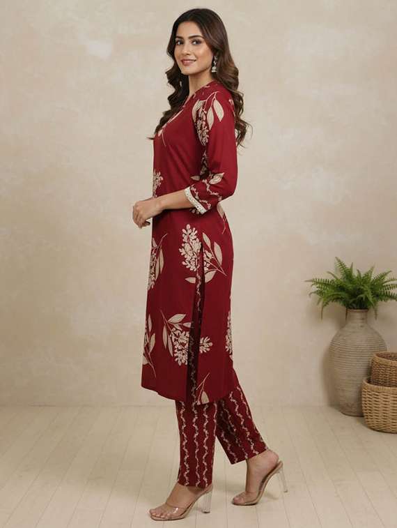 women printed three quarter sleeve kurta and pant set - 22385339 -  Standard Image - 3