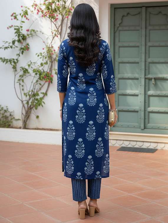 women printed three quarter sleeve kurta and pant set - 22385342 -  Standard Image - 3