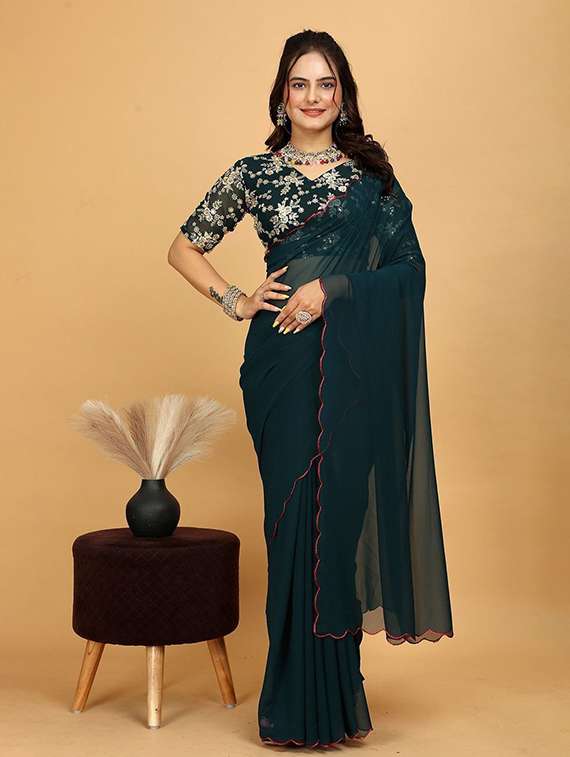 women solid plain saree with blouse