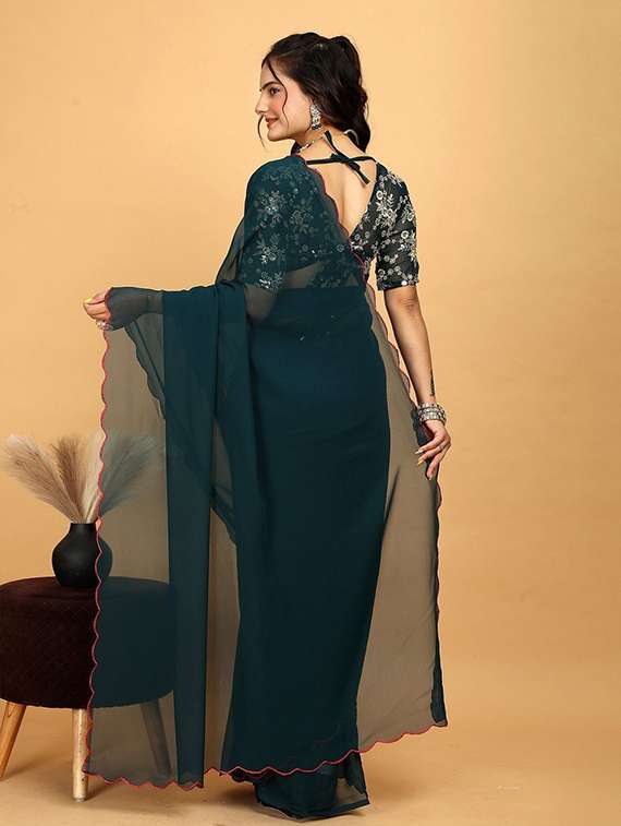 Women Solid Plain Saree With Blouse - 22385347 -  Standard Image - 3