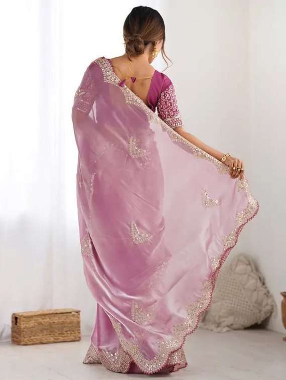 women solid with work embroidered saree with blouse - 22385354 -  Standard Image - 3