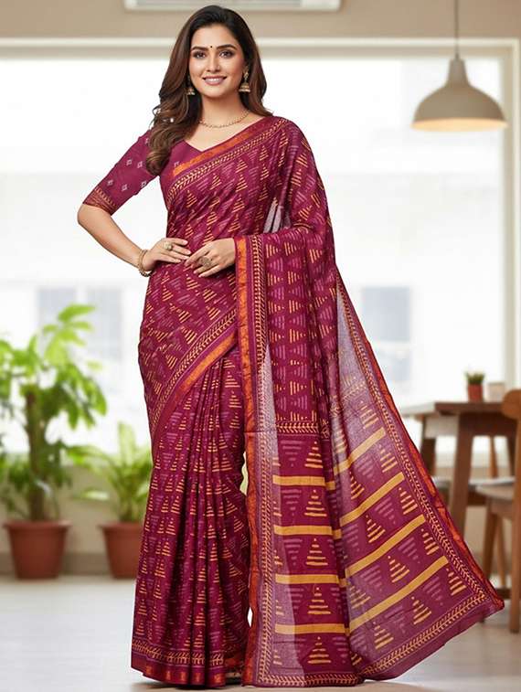 women printed casual wear saree with blouse