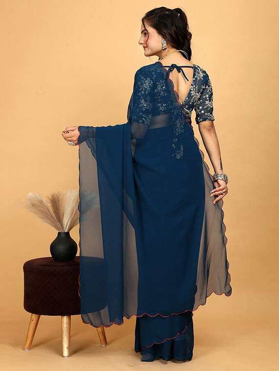 women solid plain saree with blouse - 22385357 -  Standard Image - 3