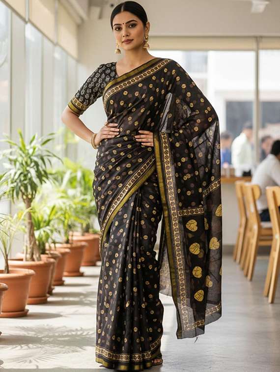 women printed casual wear saree with blouse