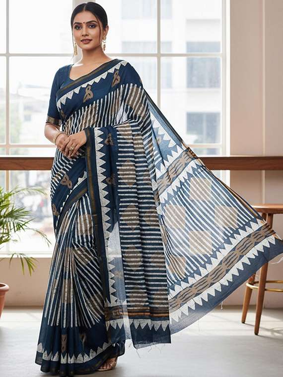women printed casual wear saree with blouse