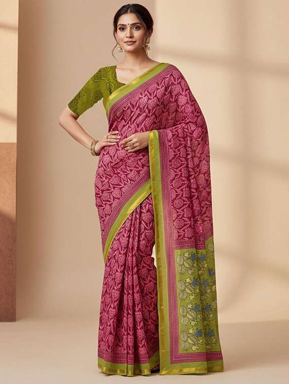 women printed casual wear saree with blouse