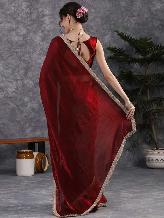 women solid with bordered saree with blouse - 22385368 -  Standard Image - 3
