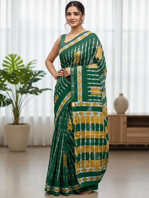 women printed casual wear saree with blouse