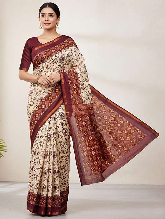 women printed casual wear saree with blouse