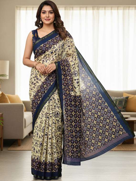 women printed casual wear saree with blouse