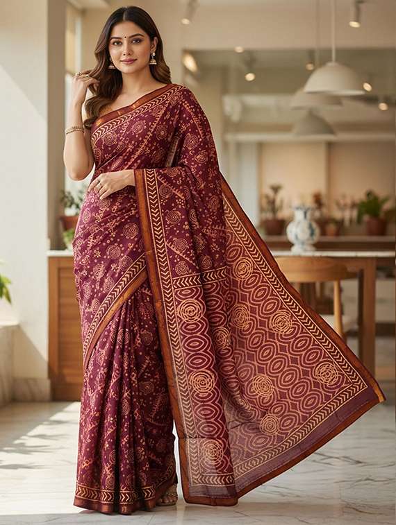 women printed casual wear saree with blouse