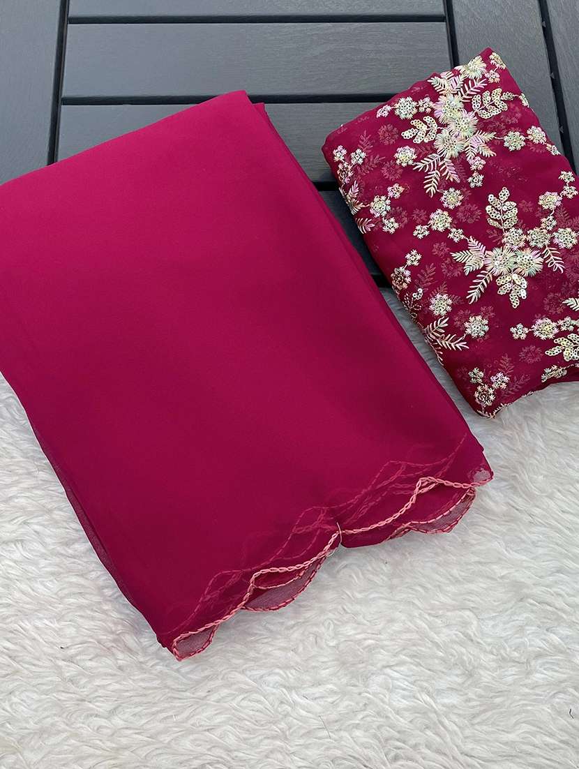 Women Solid Plain Saree With Blouse - 22385387 -  Standard Image - 3