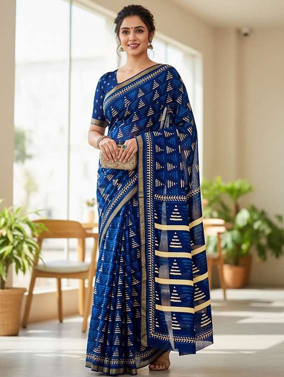 women printed casual wear saree with blouse