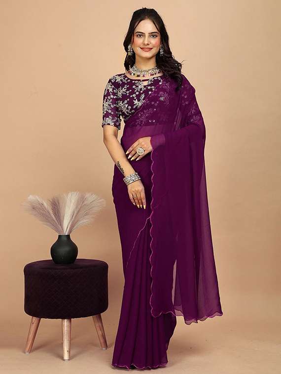 women solid plain saree with blouse