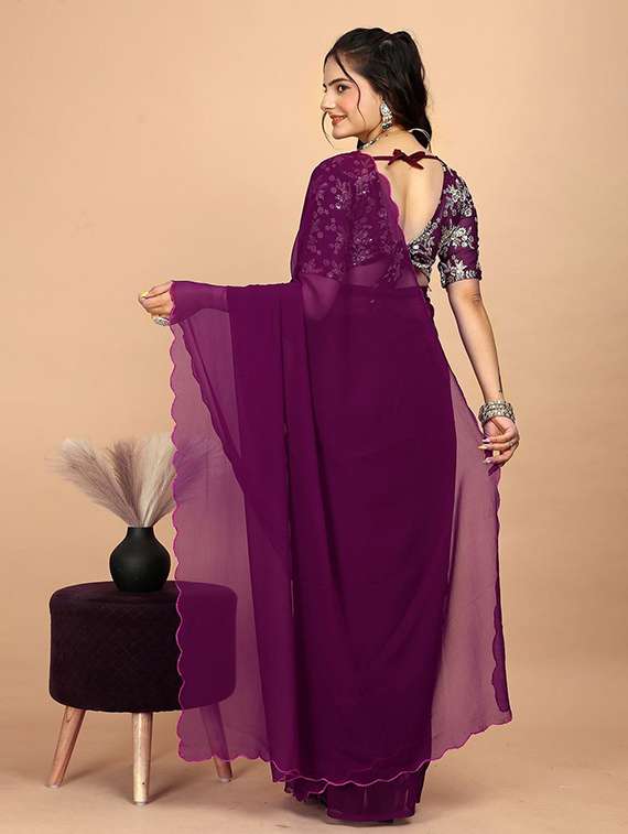 women solid plain saree with blouse - 22385395 -  Standard Image - 3