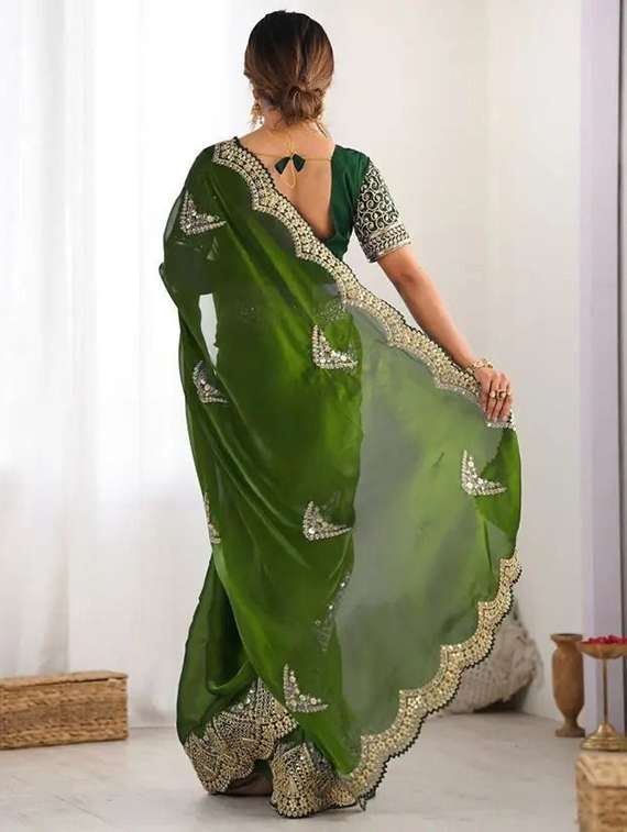 women solid with work embroidered saree with blouse - 22385396 -  Standard Image - 3