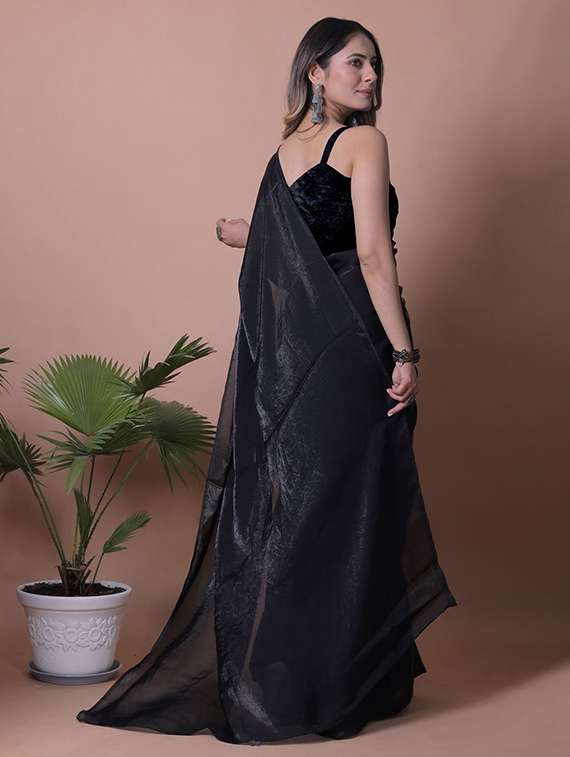 women solid plain saree with blouse - 22385397 -  Standard Image - 3