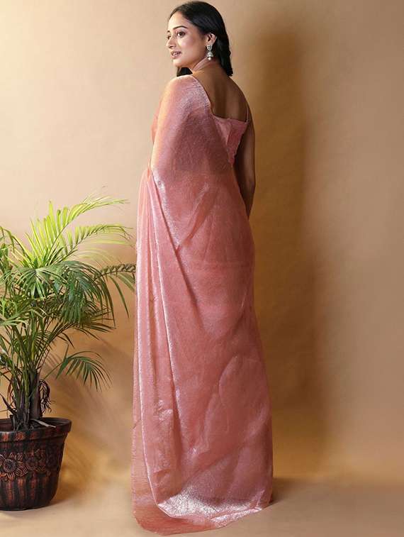 Women Solid Plain Saree With Blouse - 22385400 -  Standard Image - 3