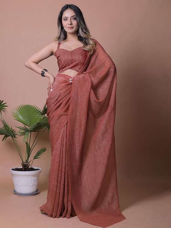 women solid plain saree with blouse