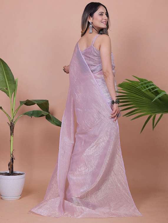 women solid plain saree with blouse - 22385406 -  Standard Image - 3