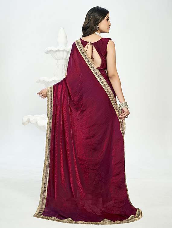 women solid with bordered saree with blouse - 22385407 -  Standard Image - 3