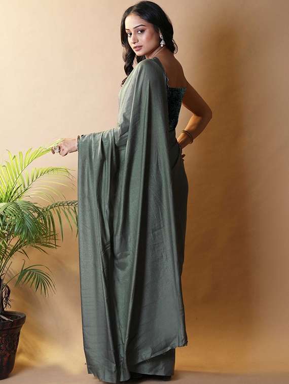 women solid plain saree with blouse - 22385411 -  Standard Image - 3