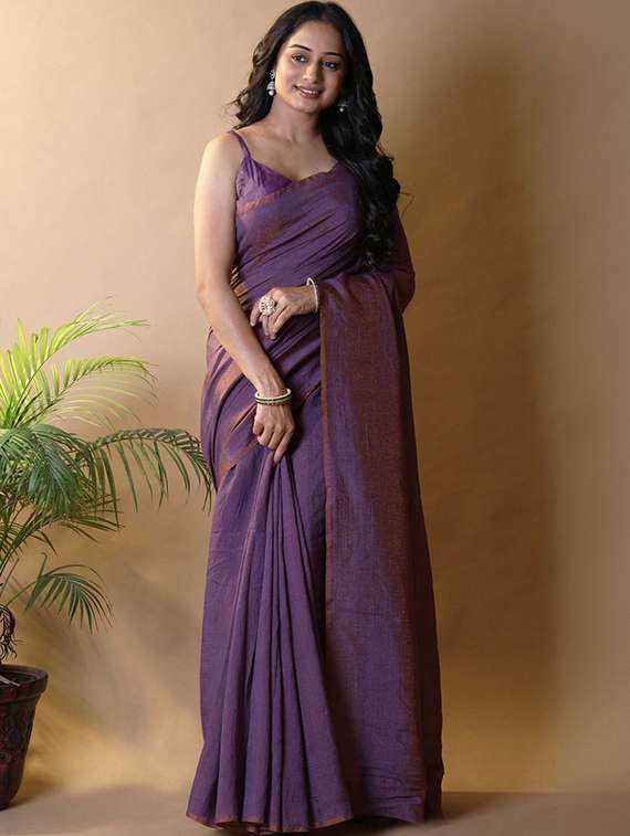 women solid plain saree with blouse