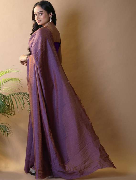 women solid plain saree with blouse - 22385418 -  Standard Image - 3