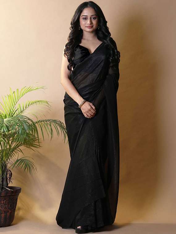 women solid plain saree with blouse