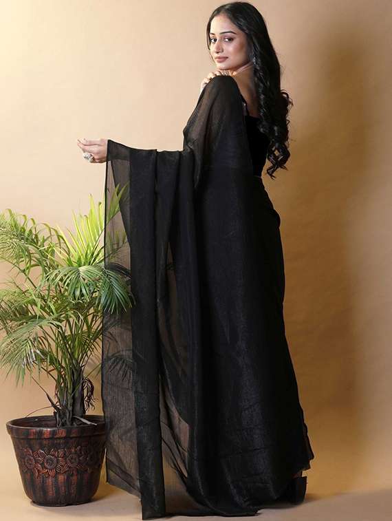 women solid plain saree with blouse - 22385420 -  Standard Image - 3