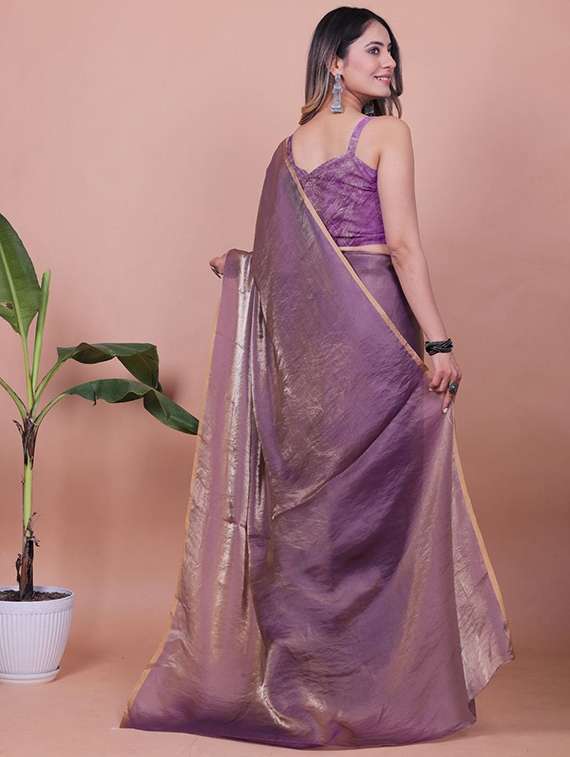 women solid plain saree with blouse - 22385421 -  Standard Image - 3