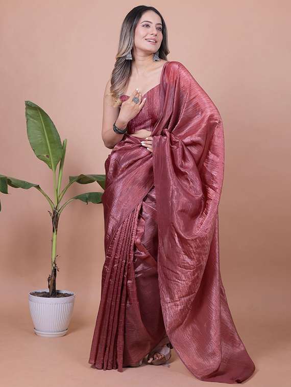 women solid plain saree with blouse - 22385423 -  Standard Image - 3