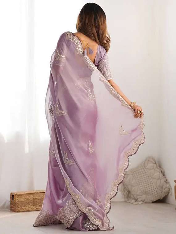 women solid with work embroidered saree with blouse - 22385425 -  Standard Image - 3