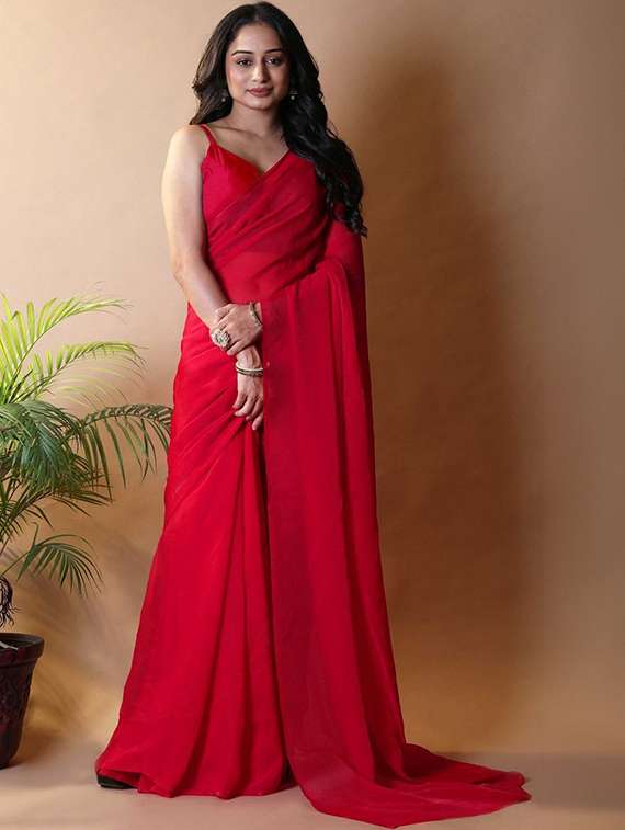 women solid plain saree with blouse