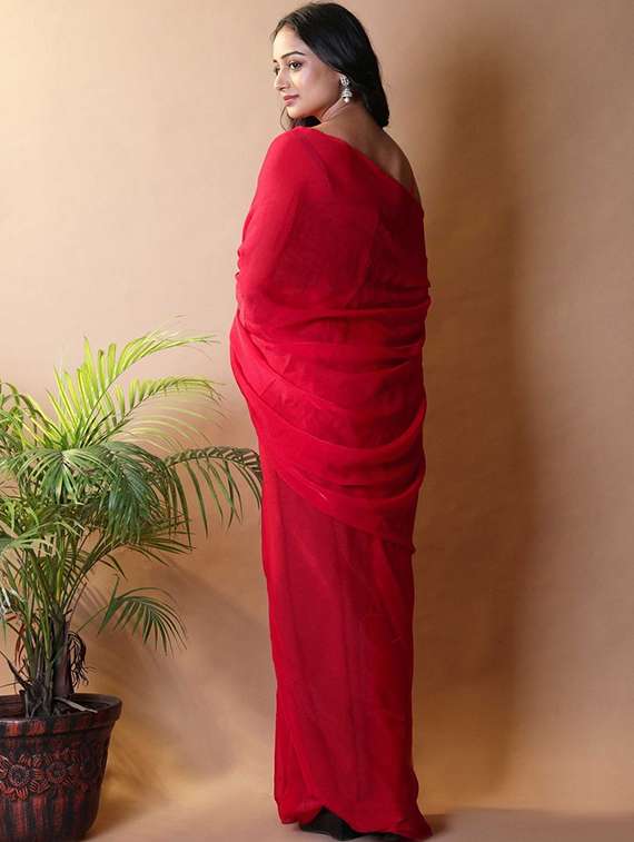 women solid plain saree with blouse - 22385427 -  Standard Image - 3