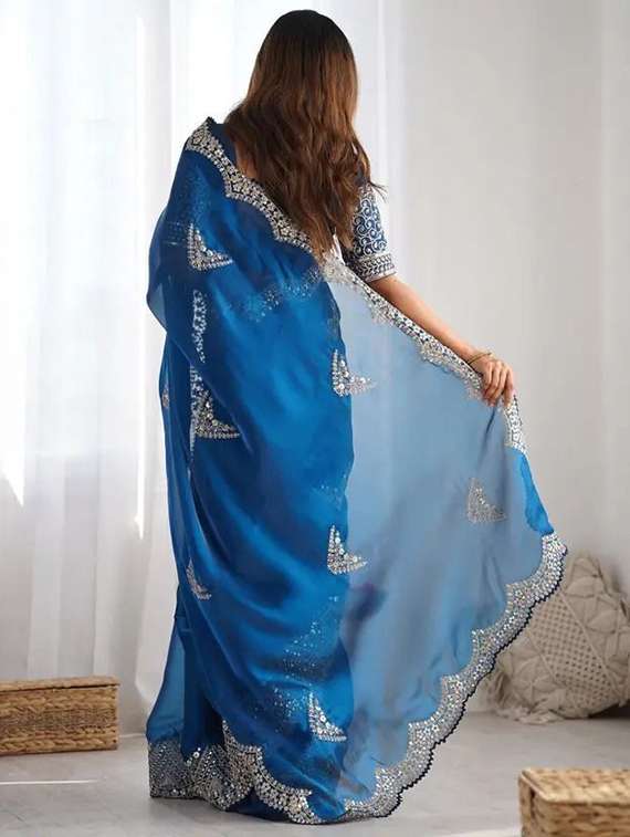 women solid with work embroidered saree with blouse - 22385435 -  Standard Image - 3