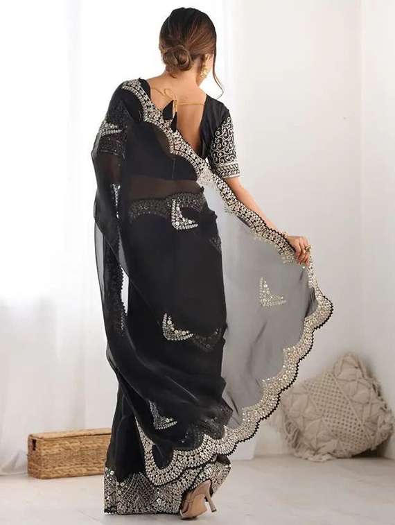 women solid with work embroidered saree with blouse - 22385441 -  Standard Image - 3