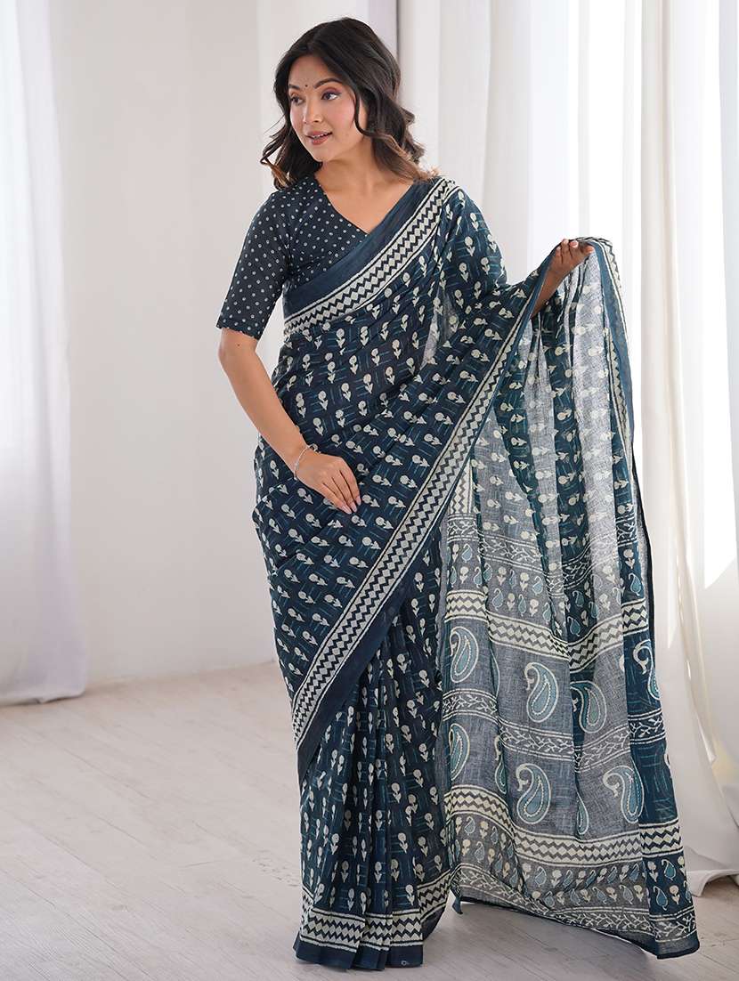 women printed casual wear saree with blouse