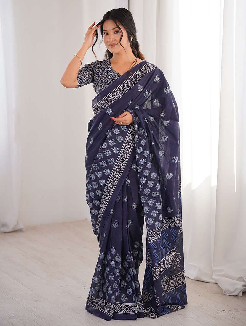 women printed casual wear saree with blouse