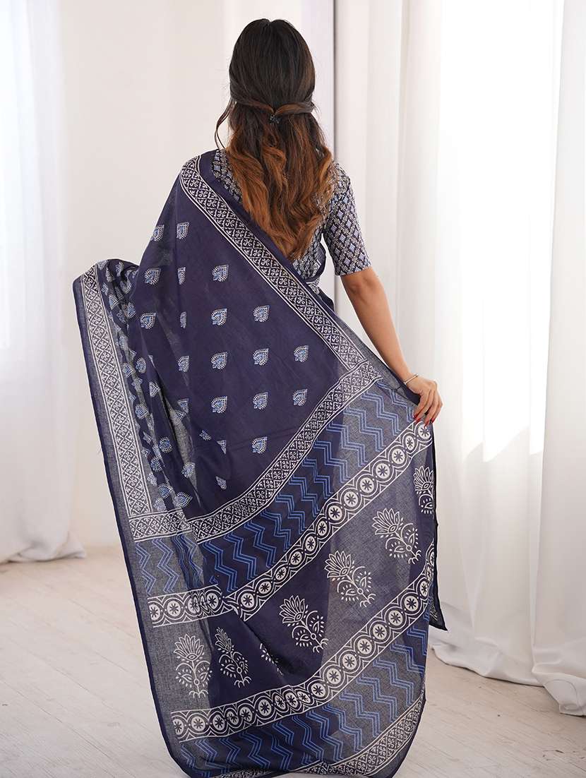 women printed casual wear saree with blouse - 22385472 -  Standard Image - 3