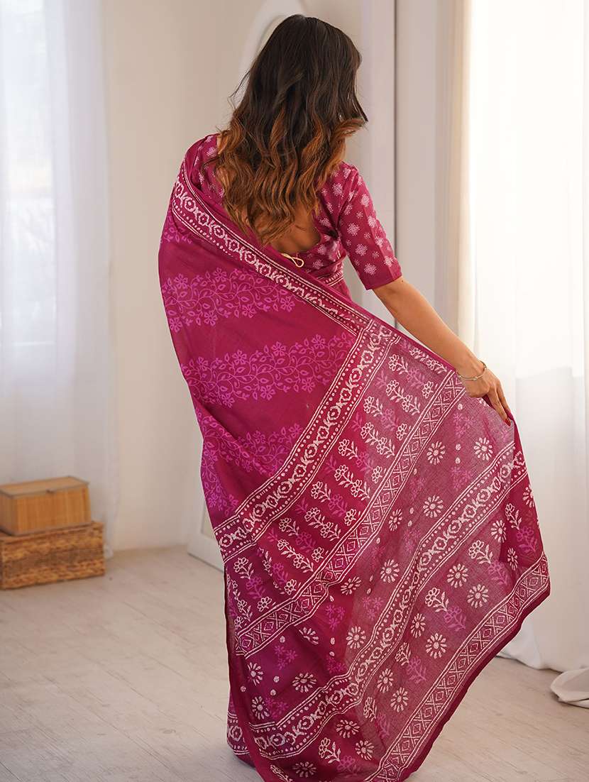 Women Printed Casual Wear Saree With Blouse - 22385473 -  Standard Image - 3