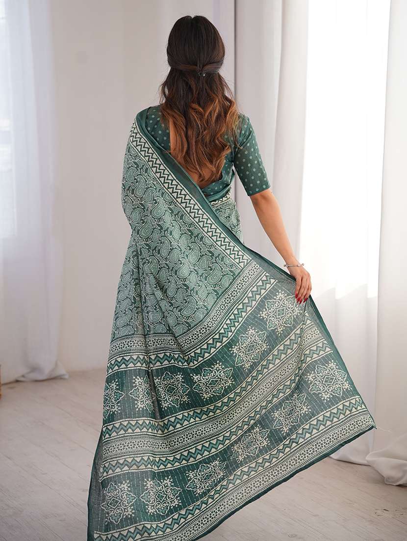Women Printed Casual Wear Saree With Blouse - 22385479 -  Standard Image - 3