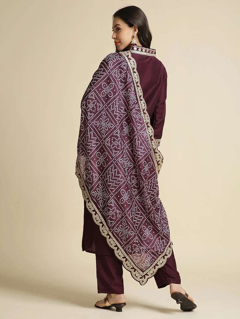 women solid three quarter sleeve kurta pant with dupatta set - 22385487 -  Standard Image - 3