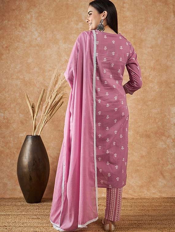 women printed three quarter sleeve kurta pant with dupatta set - 22385489 -  Standard Image - 3