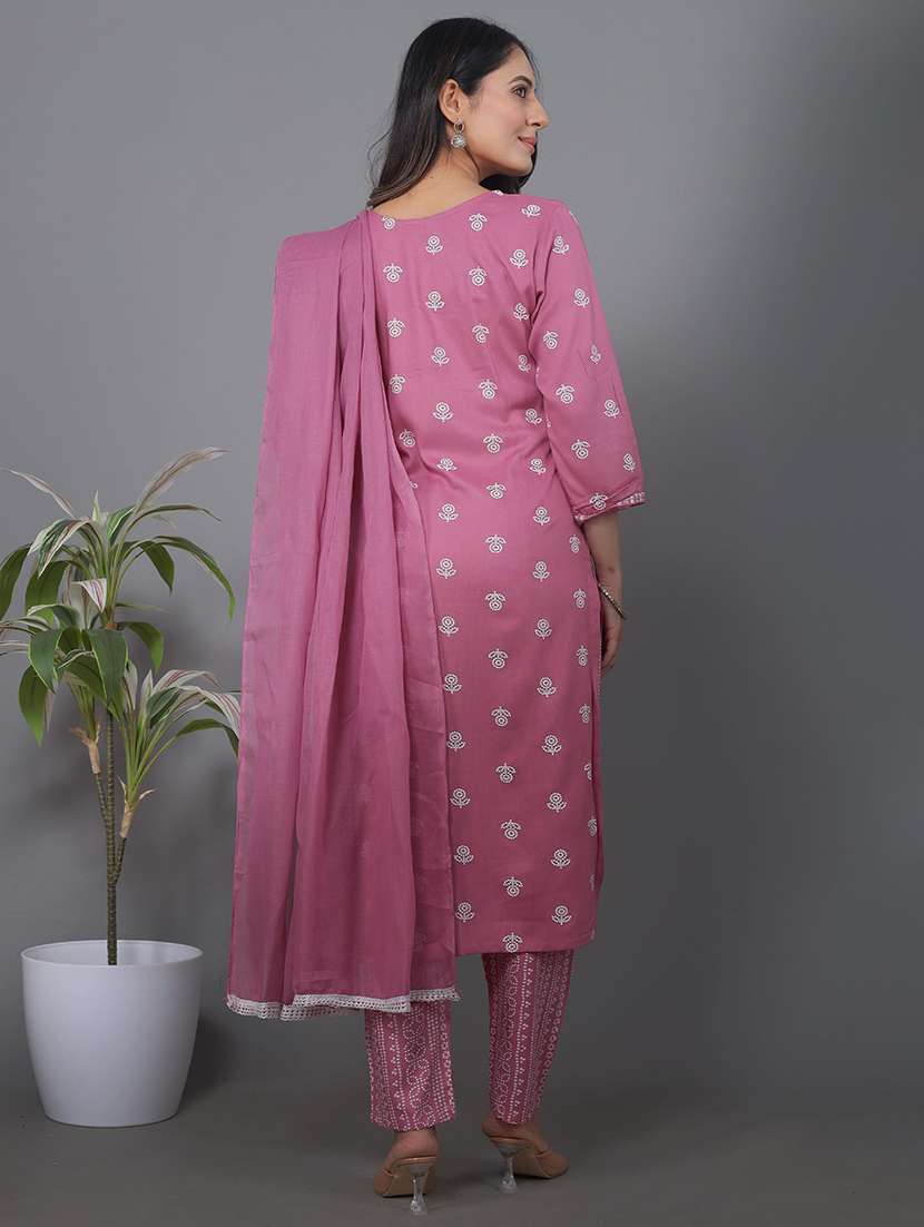 women printed three quarter sleeve kurta pant with dupatta set - 22385490 -  Standard Image - 3
