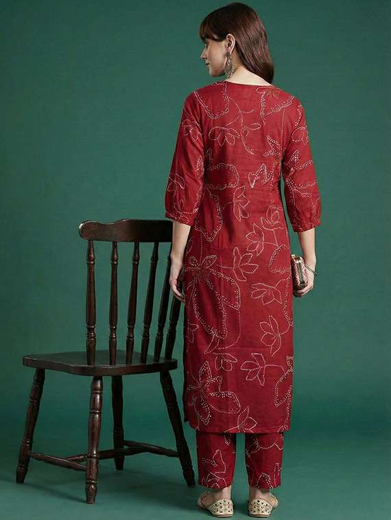 women printed three quarter sleeve kurta pant set - 22385493 -  Standard Image - 3
